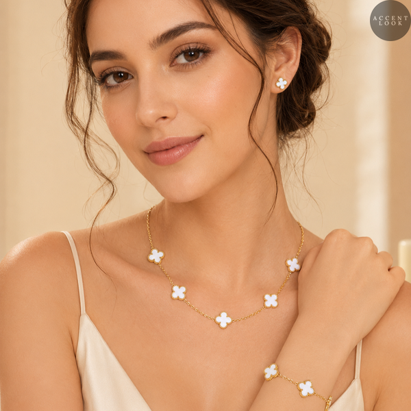 Комплект: колье + браслет + серьги SET-KLEVER-WHITE-GOLD-002 фото